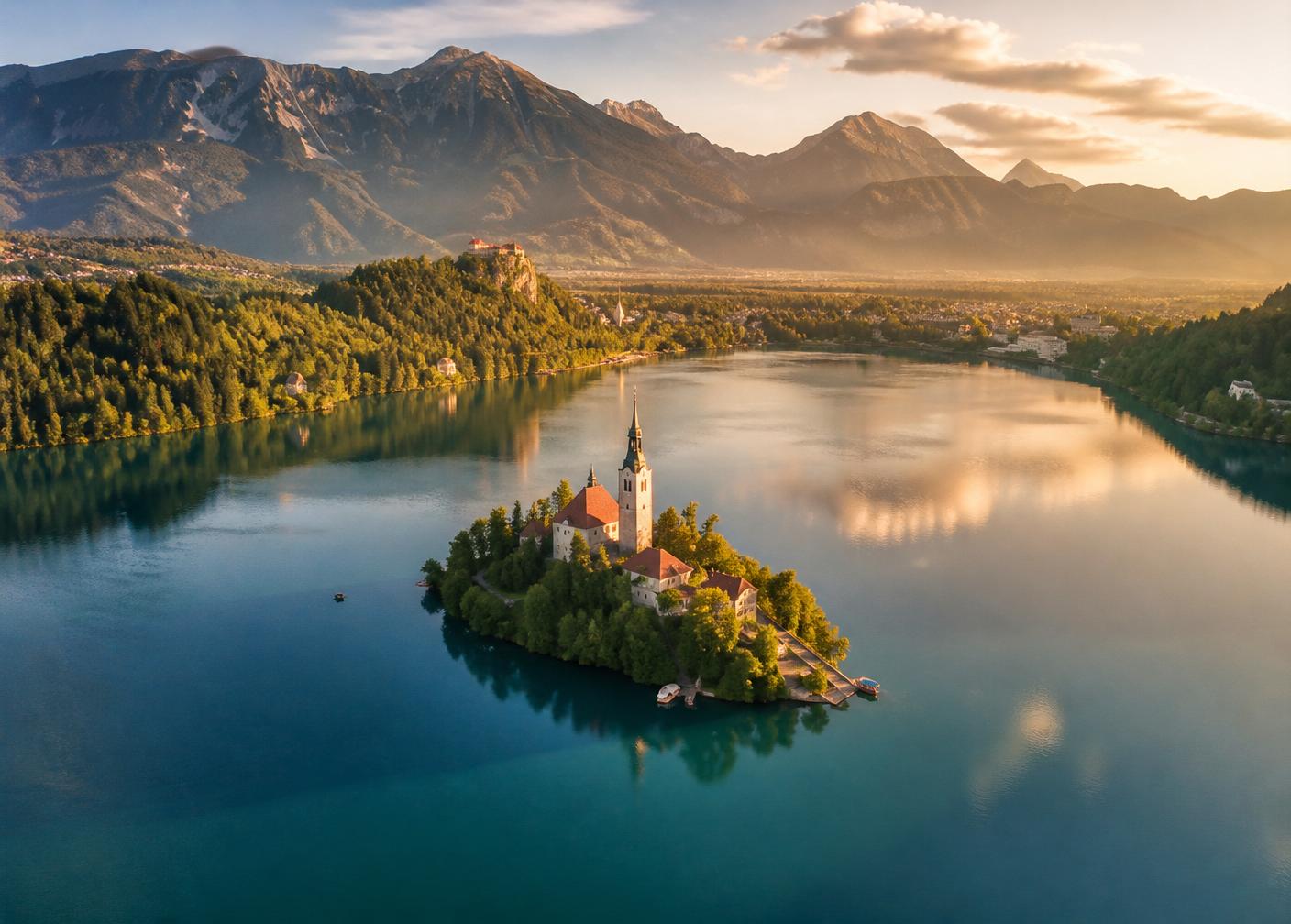 Lake Bled in Slovenia at golden hour